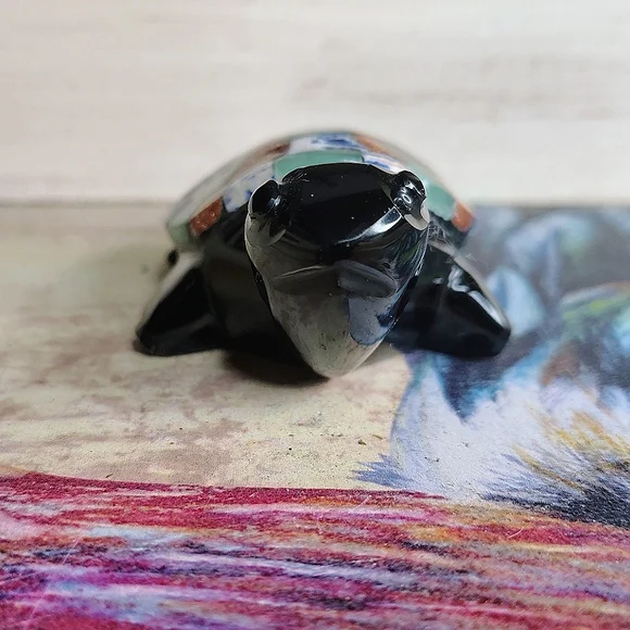 Vintage Obsidian Mosaic Multi-Stone Turtle Figure - Picture 8 of 10